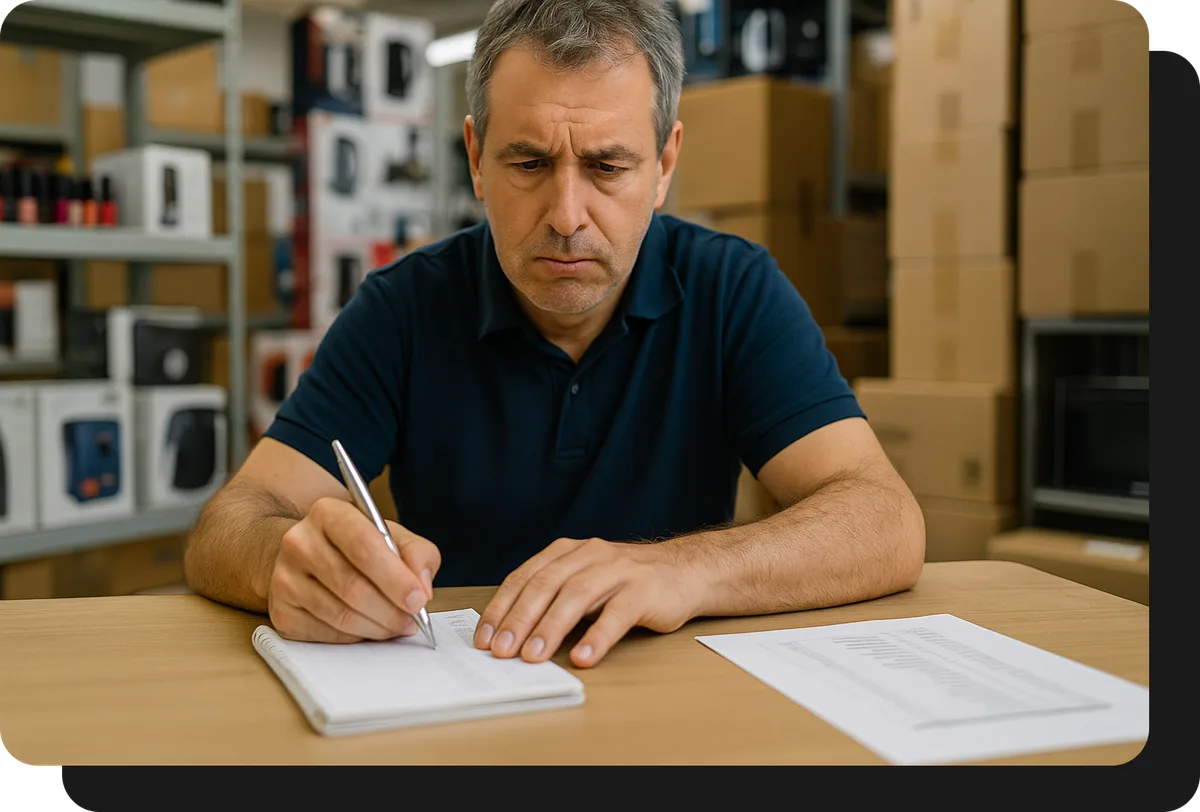 Mayorista de tecnología y electrodomésticos tomando pedido a mano sin ventasxmayor.com.py