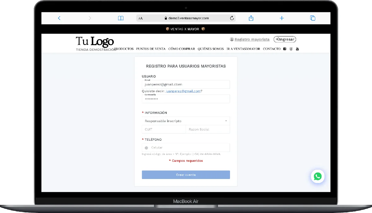 REGISTRO PARA USUARIOS MAYORISTAS VENTASXMAYOR.COM