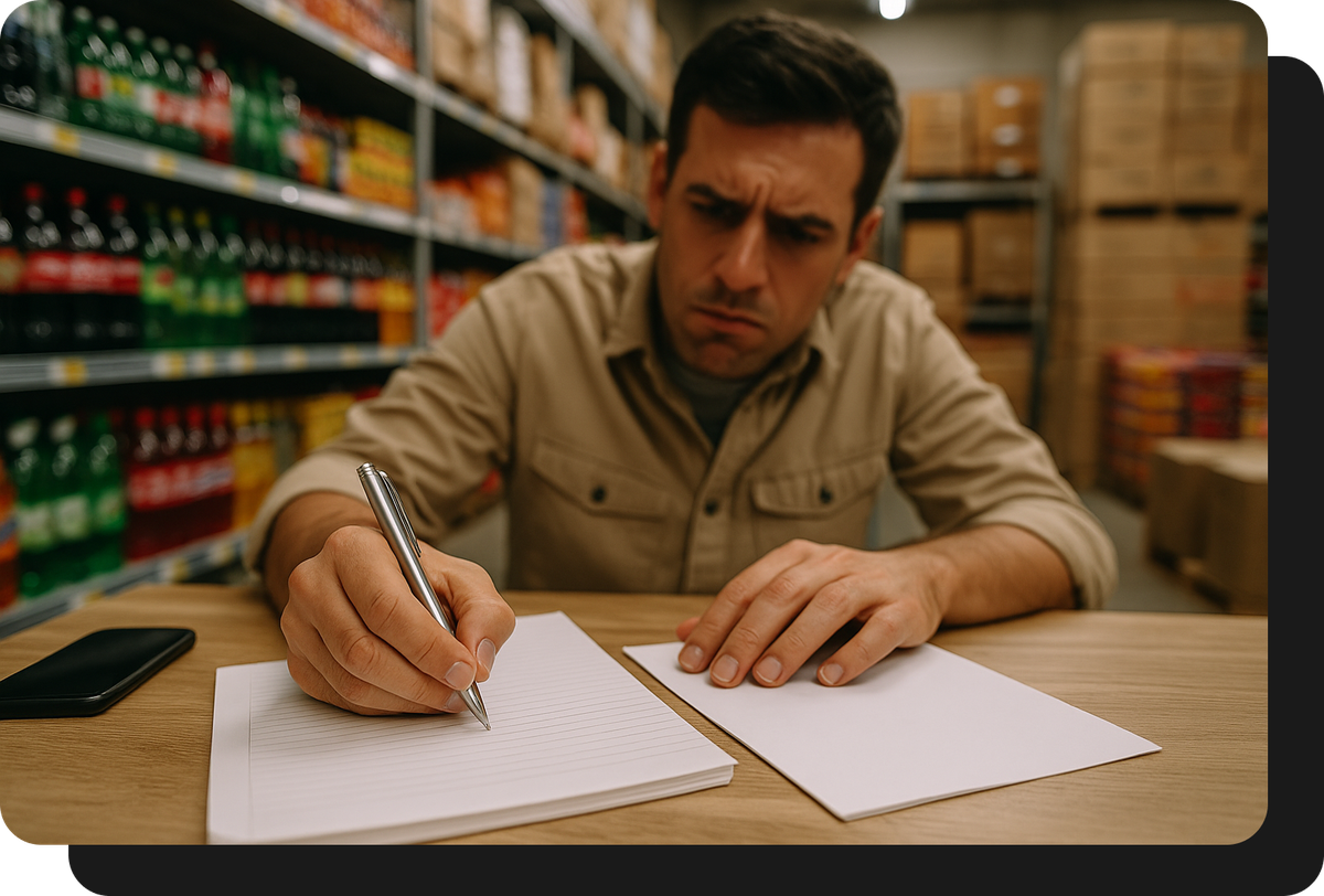 mayorista de alimentos y bebidas tomando pedido a mano sin ventasxmayor.com.py