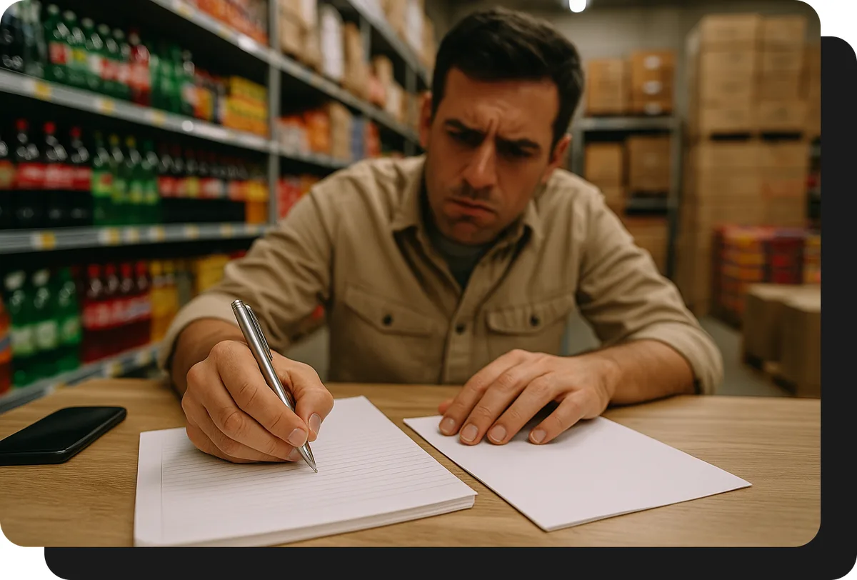 mayorista de alimentos y bebidas tomando pedido a mano sin ventasxmayor.com.py