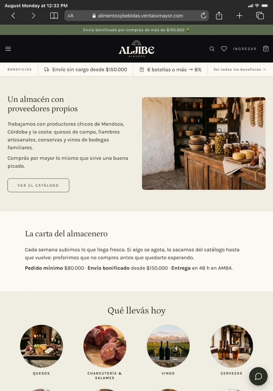 La misma tienda mayorista de alimentos en una tablet