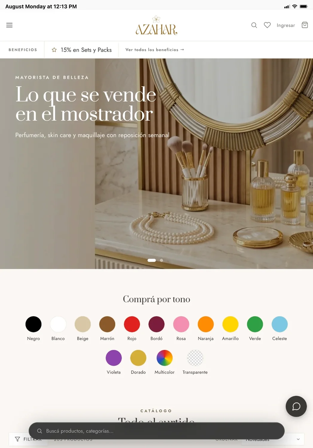 La misma tienda mayorista de cosmética en una tablet