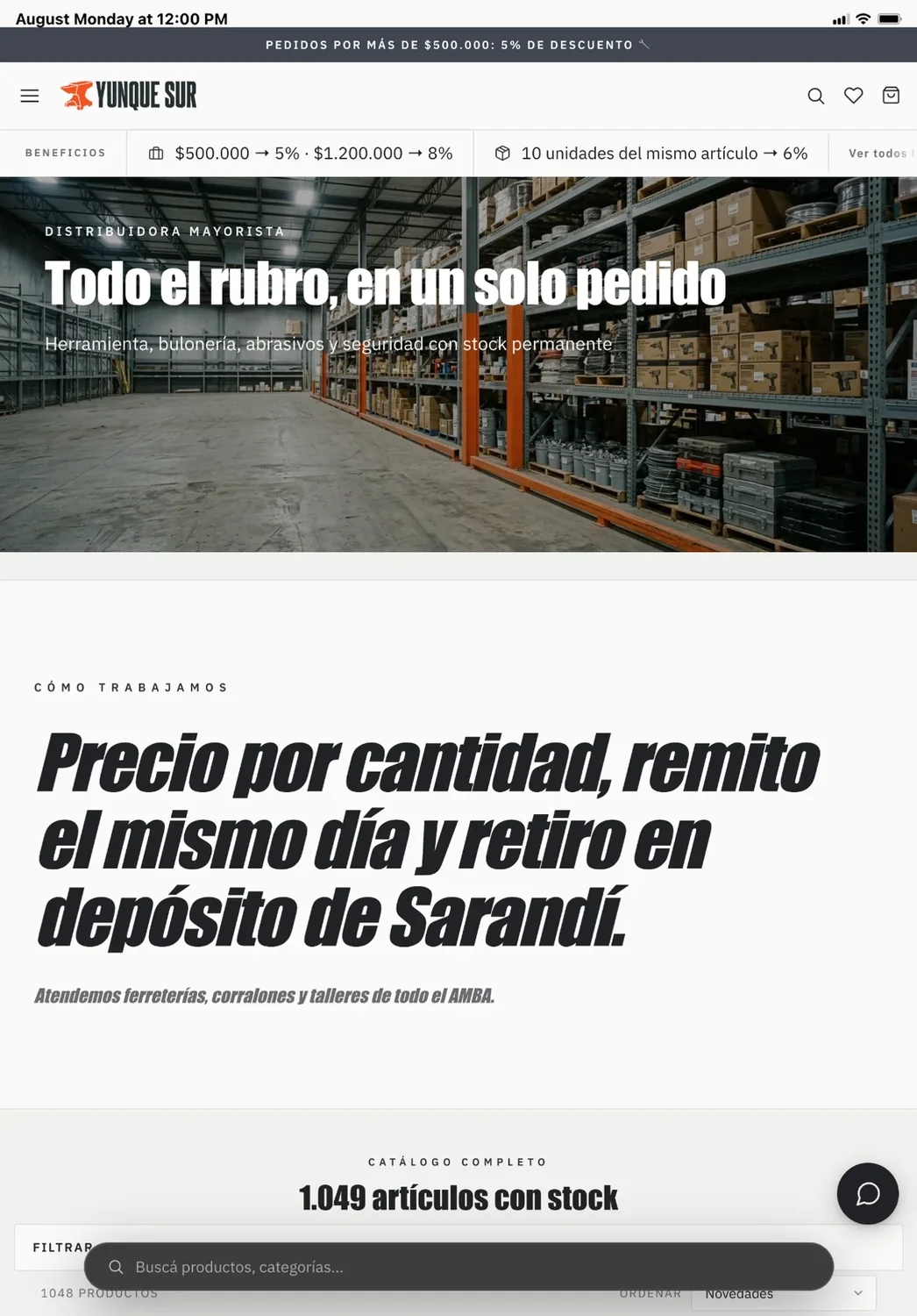 La misma tienda mayorista de ferretería en una tablet