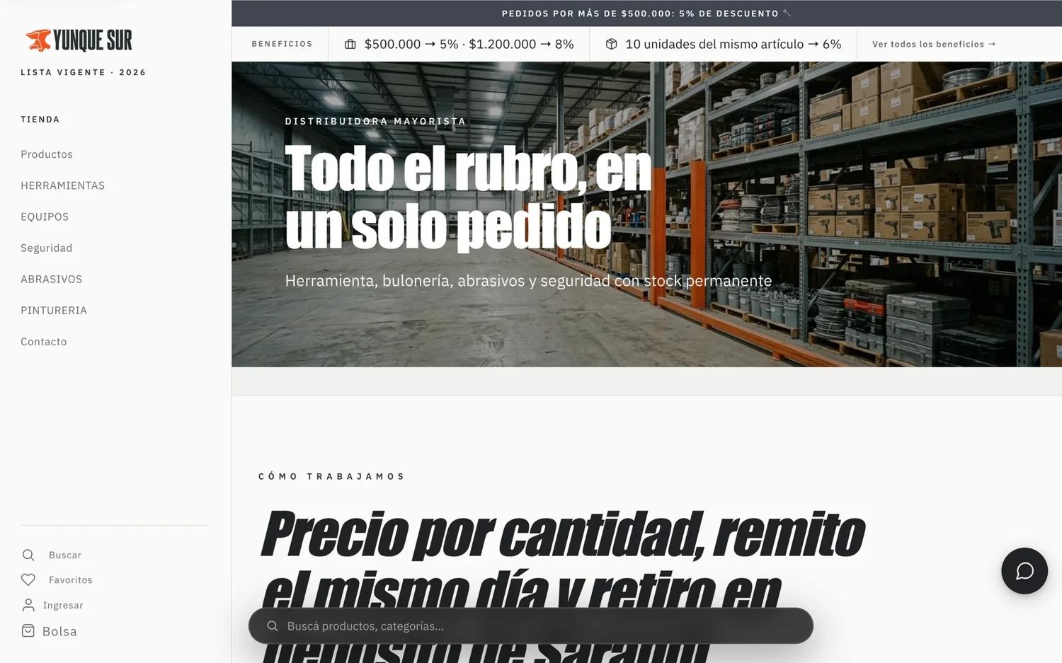 Tienda mayorista de ferretería en una notebook