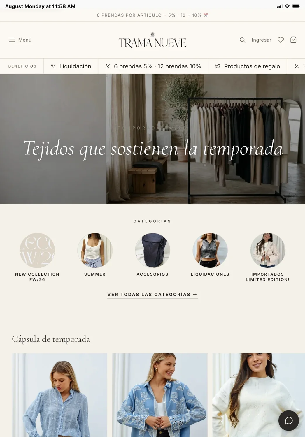 La misma tienda mayorista de indumentaria en una tablet