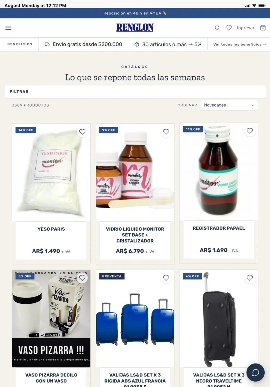 La misma tienda mayorista de librería en una tablet